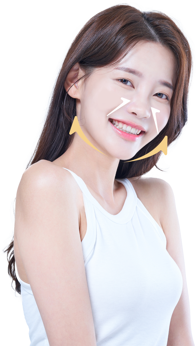 미니리프팅의 얼굴 처짐 개선 방향을 보여주는 여성 모델 이미지